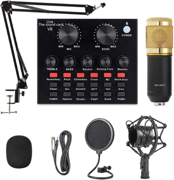 BM 800 Studio Microphone Kit with V8 Sound Card Professional Condenser Mic for Recording