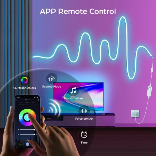 Smart APP Controlled RGBIC LED Neon Strip Lights Music Sync, Multicolor, Voice Control, USB Lighting