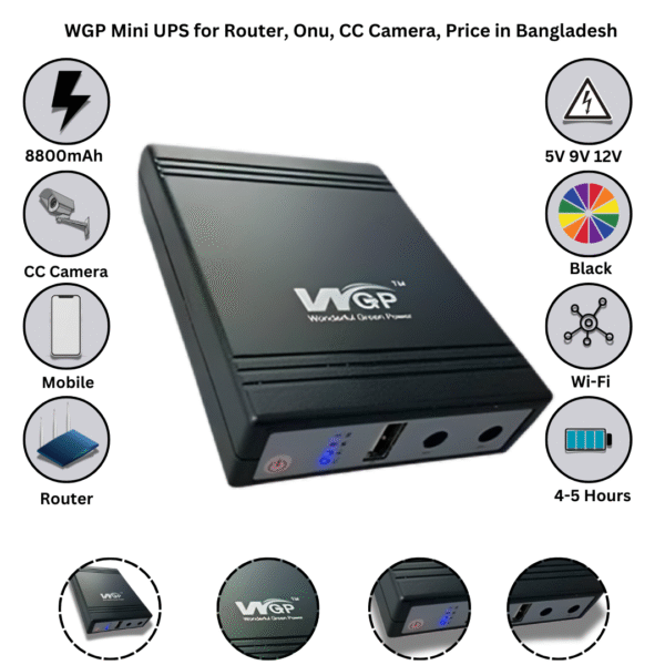 WGP Mini UPS 10400mAh Backup Power Supply for Router, ONU, CCTV & More